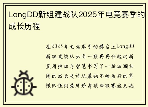 LongDD新组建战队2025年电竞赛季的成长历程